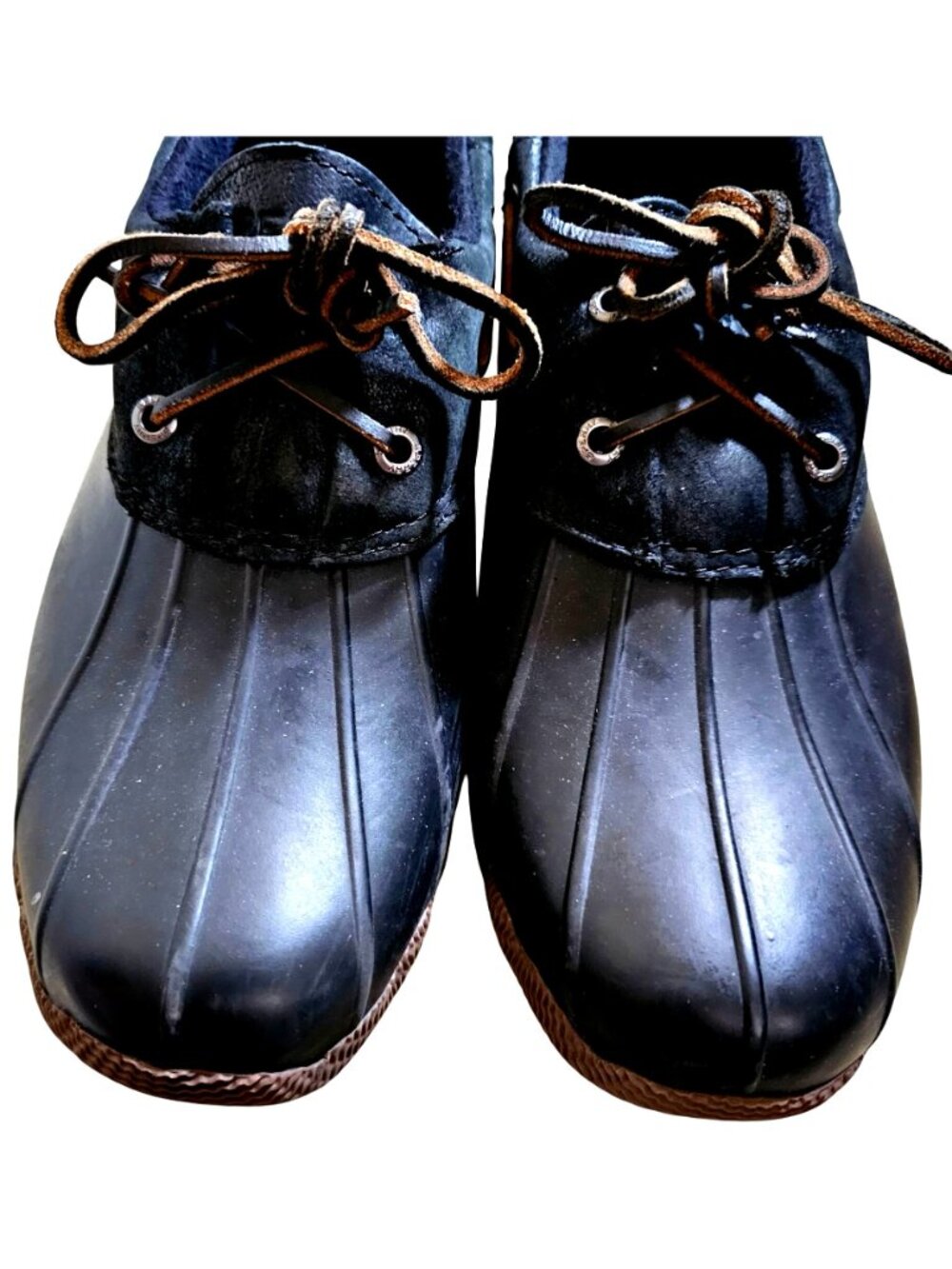 Sperry Womens Black Duck Shoes Size 10M Waterproof Leather Rubber Sole Lace-Up - Picture 6 of 9